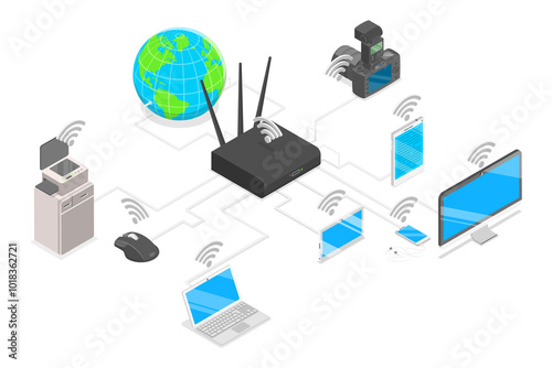 Obraz na płótnie 3D Isometric Flat Illustration of Wifi Network, Wireless Technology