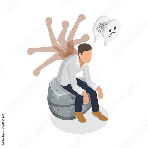 Photography 3D Isometric Flat  Illustration of Self-flagellation, Psychological Problems