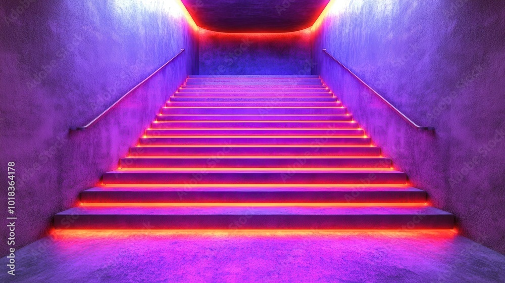 Neon lit staircase leading to an unknown destination Neon lit staircase leading to an unknown destination