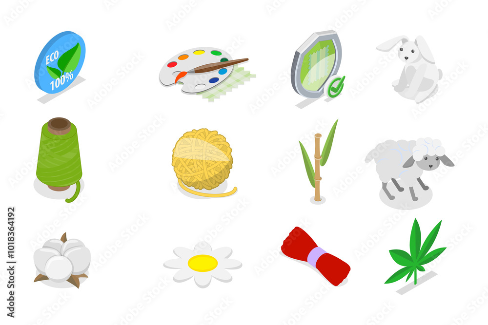 Obraz premium 3D Isometric Flat Set of Eco Fabric Material, Different Types or Product