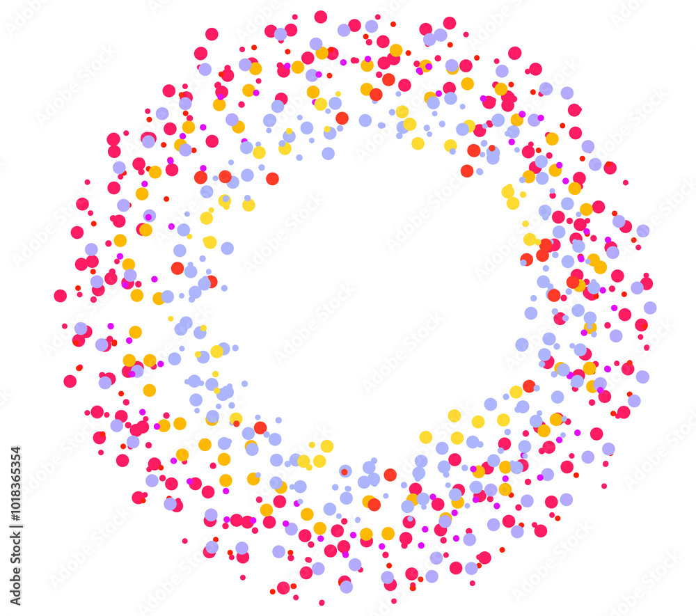 Colorful confetti in a circle with small round circles of different sizes on a blank background Colorful confetti in a circle with small round circles of different sizes on a blank background