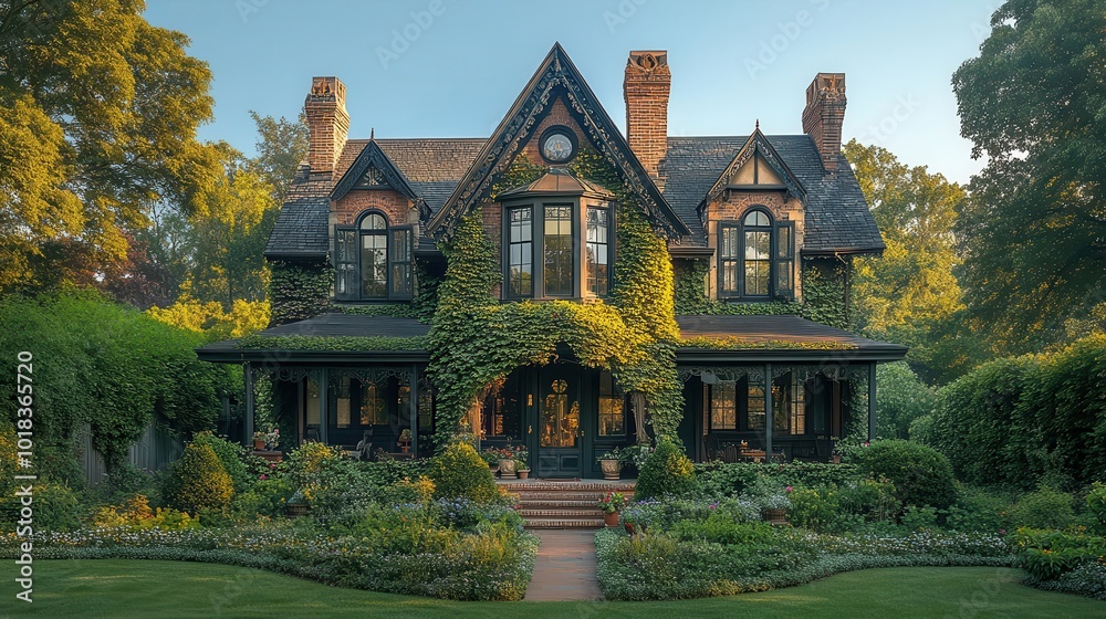 majestic old house cloaked in lush ivy standing proud against a clear blue sky reflecting a sense of history and charm in a tranquil suburban setting majestic old house cloaked in lush ivy standing proud against a clear blue sky reflecting a sense of history and charm in a tranquil suburban setting