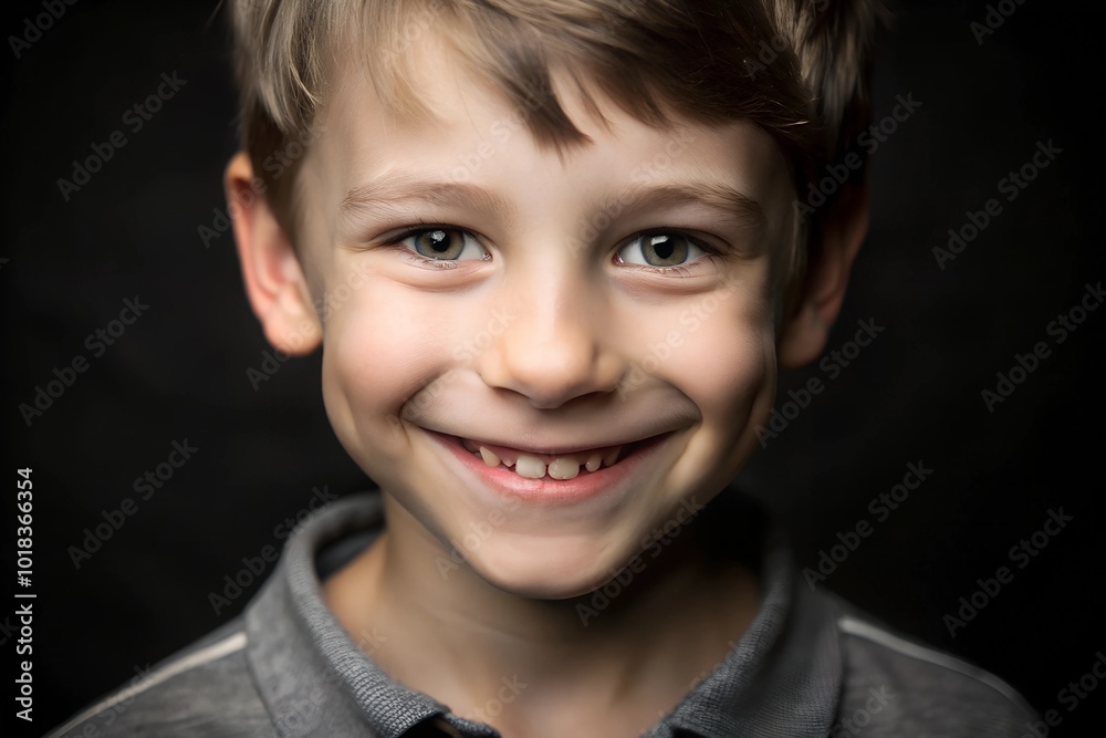 close up of a smiling boy, black background close up of a smiling boy, black background