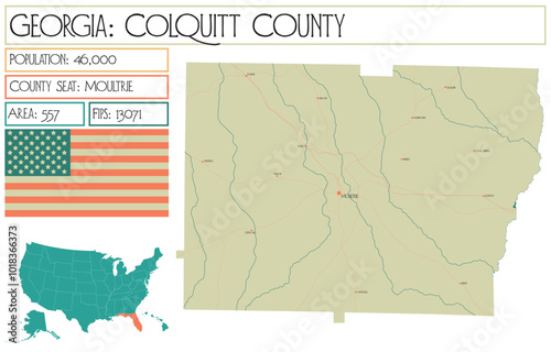 Large and detailed map of Colquitt County in Georgia USA.