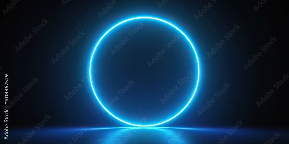 Obraz premium Neon blue geometric circle on dark background