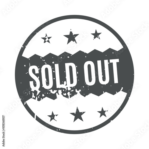 A bold sold out stamp icon featuring a circular design with stars, perfect for marking items as unavailable