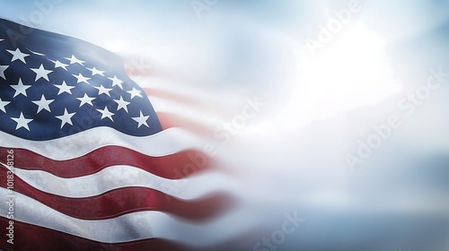American flag fading in sky with copy space.