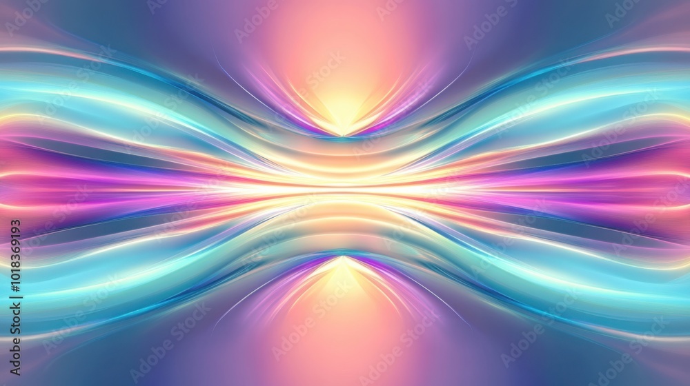 Obraz premium Kaleidoscopic vector horizon blending into a dimensional prism, visually captivating, with soothing symmetry and glowing accents