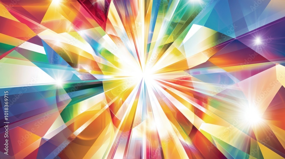 Obraz premium Prismatic vector sunburst as a fractal reflection, visually soothing, futuristic minimalism graphic. Neon