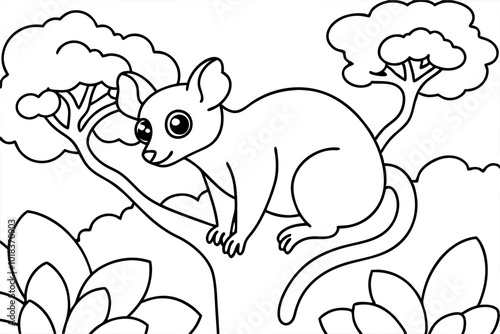 A Mouse Lemur Animal climbing tree in jungle, Coloring Page stock vector illustration illustration 