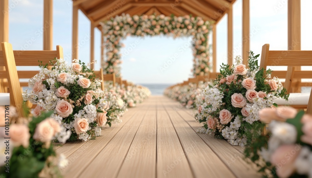 Romantic Beach Wedding Ceremony Flower-Lined Aisle Leading to the Ocean, Perfect for Your Dream Destination Wedding Romantic Beach Wedding Ceremony Flower-Lined Aisle Leading to the Ocean, Perfect for Your Dream Destination Wedding