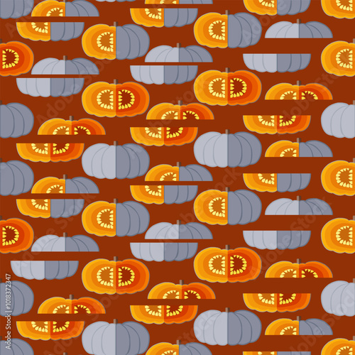 Seamless pattern with White Valenciano pumpkin. Winter squash. Vegetables. Flat style. Isolated vector illustration. photo