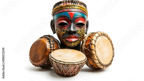 Wallpaper Mural African Tribal Mask with Drums   Traditional Music and Culture Torontodigital.ca
