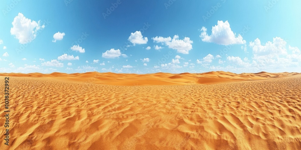 Naklejka premium Vast expanse of golden sand dunes under a cloud-filled blue sky