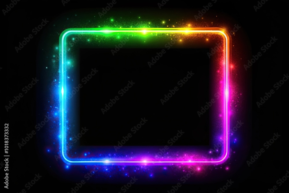 Neon square shape frame with shining effects on black background Neon square shape frame with shining effects on black background