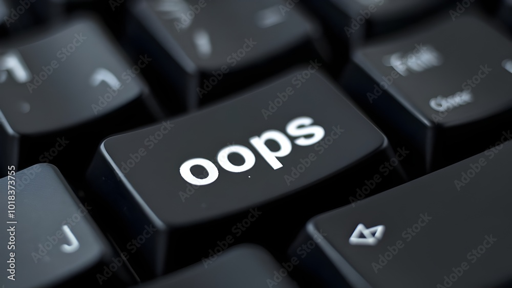 Word ''oops'' on the computer keyboard closeup black keys computer typing mistake error Word ''oops'' on the computer keyboard closeup black keys computer typing mistake error