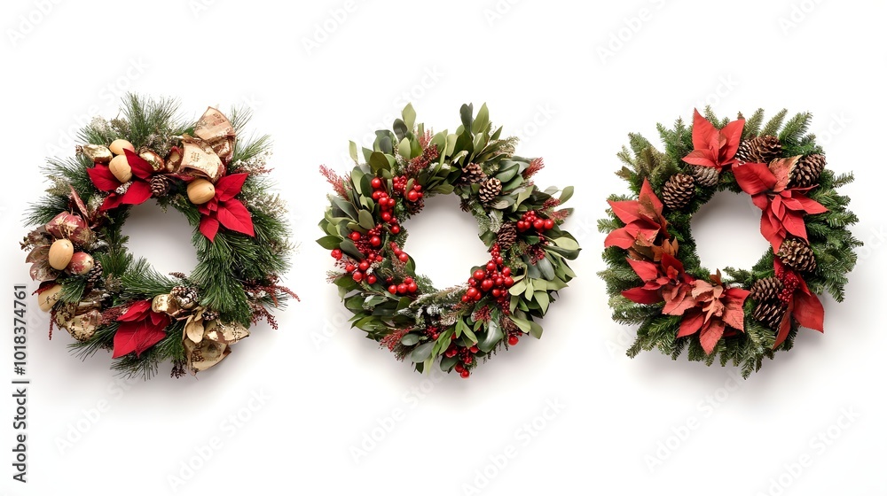 Christmas Wreath Decorations Set with Berries Pine Cones and Red Flowers Christmas Wreath Decorations Set with Berries Pine Cones and Red Flowers
