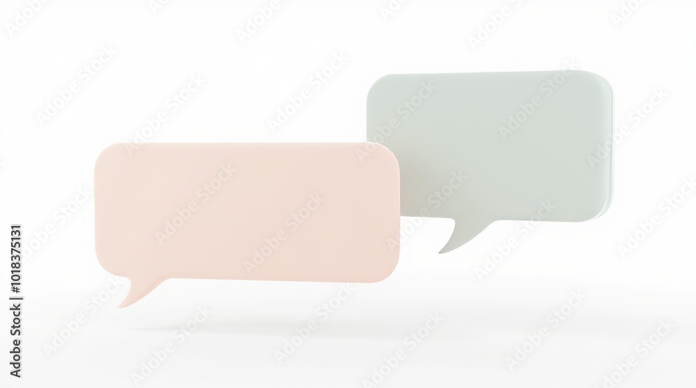 Two Speech Bubbles in Soft Colors Representing Conversation and Communication on a Minimalist Background Two Speech Bubbles in Soft Colors Representing Conversation and Communication on a Minimalist Background