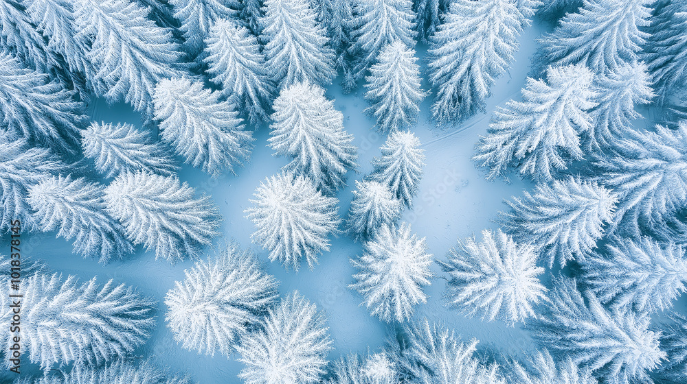 snowy forest, aerial view snowy forest, aerial view