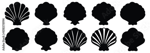 Seashell silhouette set vector design big pack of ocean illustration and icon