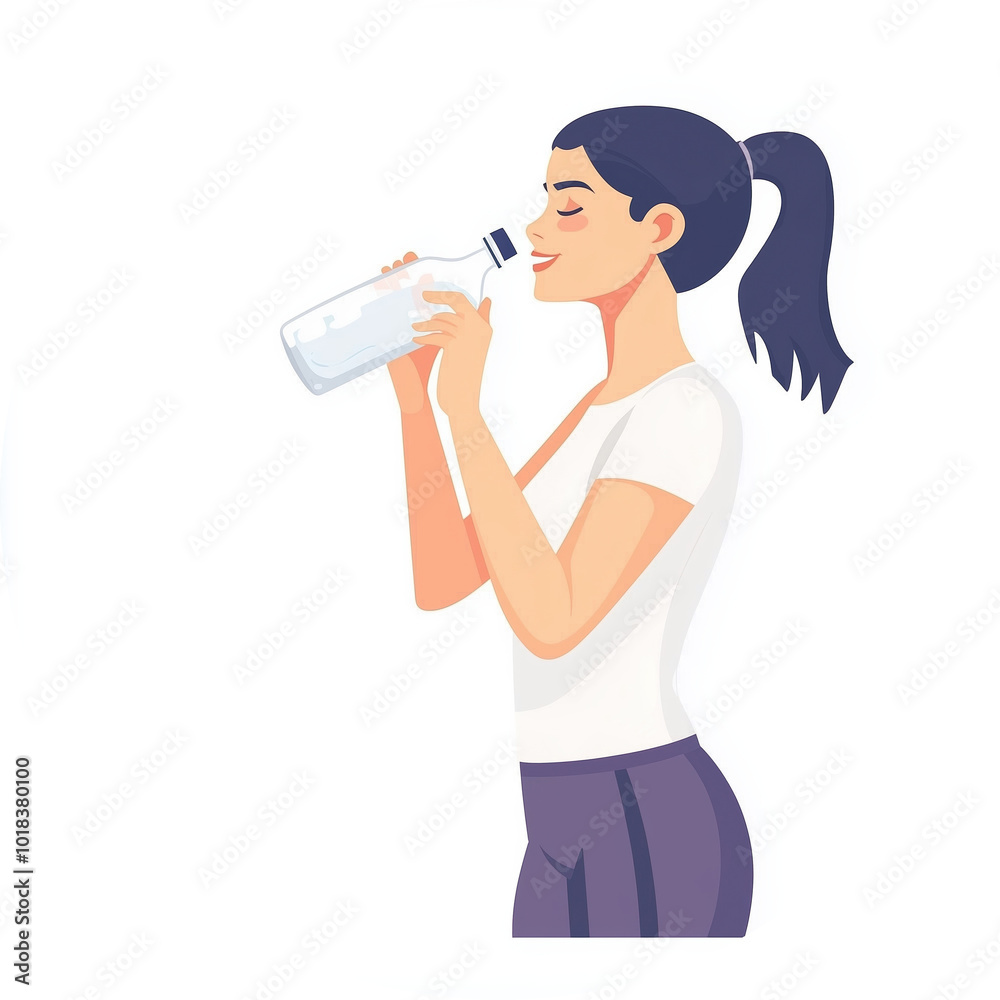 Young Women Cartoon Characters Drinking Pure Water For Health Concept: Detox, Diet, Refreshment Illustration At Home Or During Workout. Young Women Cartoon Characters Drinking Pure Water For Health Concept: Detox, Diet, Refreshment Illustration At Home Or During Workout.