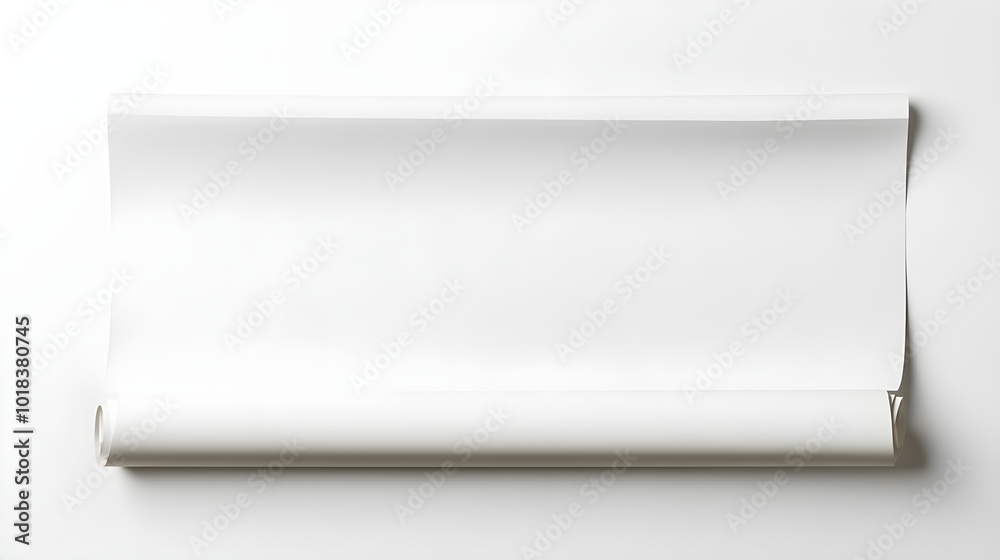White Paper Roll Unfolding on White Background White Paper Roll Unfolding on White Background