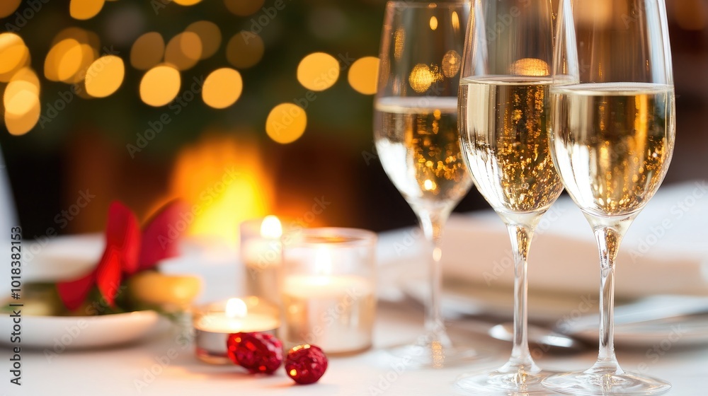 Elegant Toast with Champagne Glasses on Table Elegant Toast with Champagne Glasses on Table