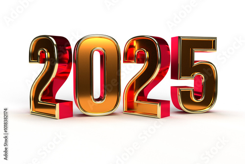 Happy new year 2025 golden 3d numbers with luxury text transparent background	