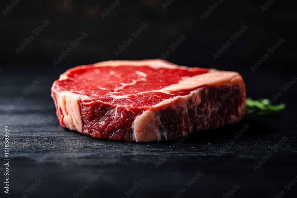 Raw Steak on Black Background: A Close-Up Raw Steak on Black Background: A Close-Up