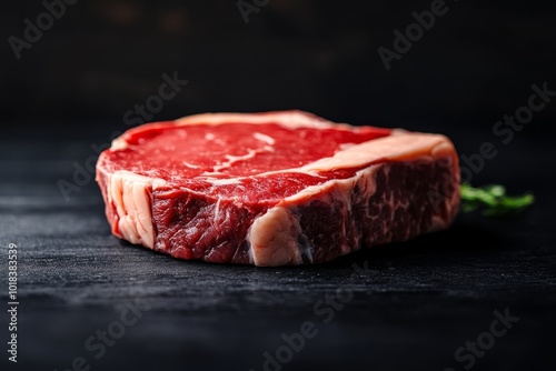 Raw Steak on Black Background: A Close-Up