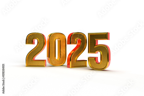 Happy new year 2025 golden 3d numbers with luxury text transparent background	