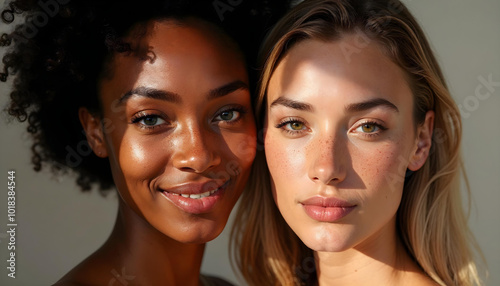 African with deep, glowing skin and natural curls, and one European with fair skin and freckles - Healthy Skin Care