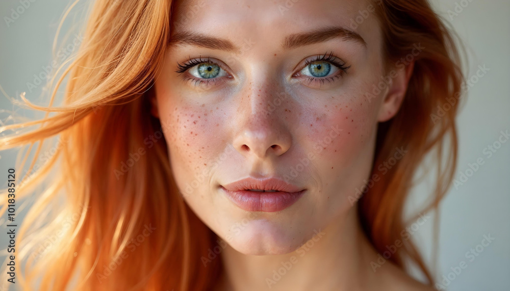 woman with pale skin and freckles, exuding natural beauty - Skincare photo woman with pale skin and freckles, exuding natural beauty - Skincare photo
