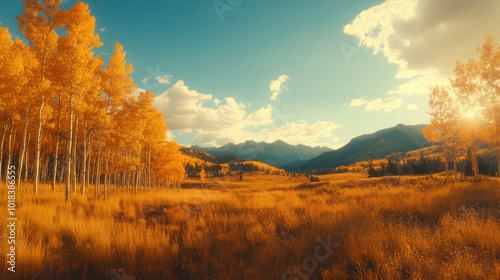 Golden Hour in the Aspen Forest: A Stunning Mountain Landscape