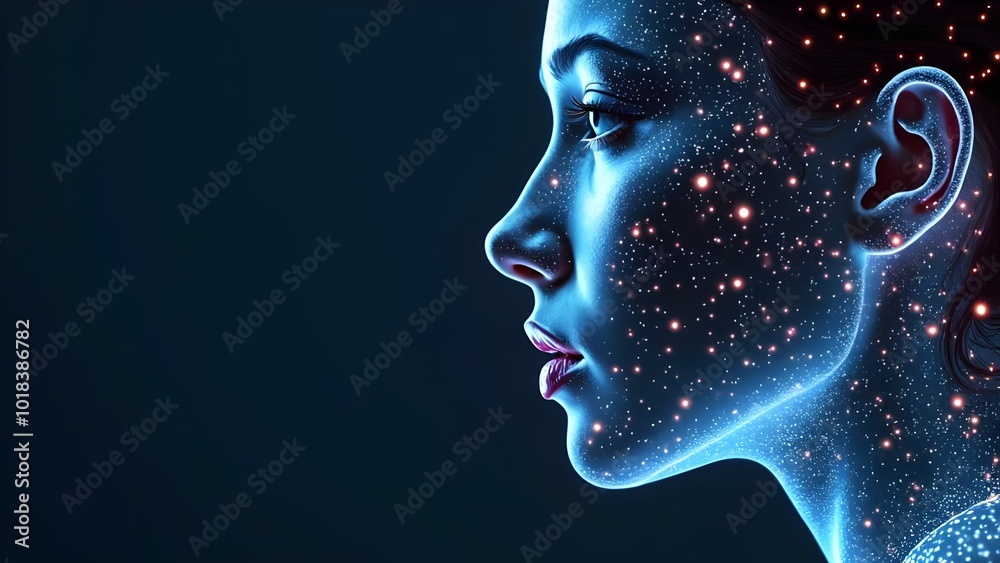 Digital woman face side view copy space development of futuristic technology cyberpunk network Digital woman face side view copy space development of futuristic technology cyberpunk network