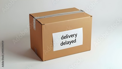 Delivery delayed box on a white background late shipping problems on online order E-commerce issue