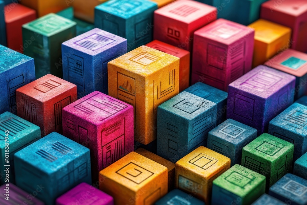 A colorful and abstract 3D pattern of wooden cubes, each with a different icon on its surface. The icons represent various digital elements, such as files, folders, websites, and apps. A colorful and abstract 3D pattern of wooden cubes, each with a different icon on its surface. The icons represent various digital elements, such as files, folders, websites, and apps.