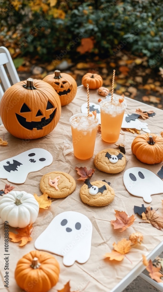 A spooky Halloween picnic with ghost-shaped sandwiches bat cookies A spooky Halloween picnic with ghost-shaped sandwiches bat cookies