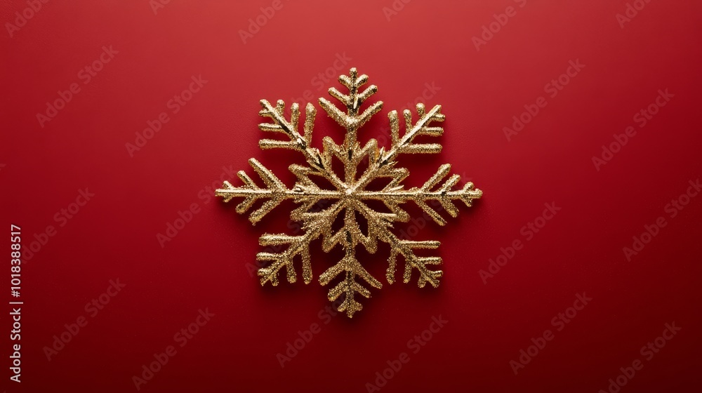 A clean, modern Christmas card featuring a golden snowflake ornament against a rich red backdrop A clean, modern Christmas card featuring a golden snowflake ornament against a rich red backdrop