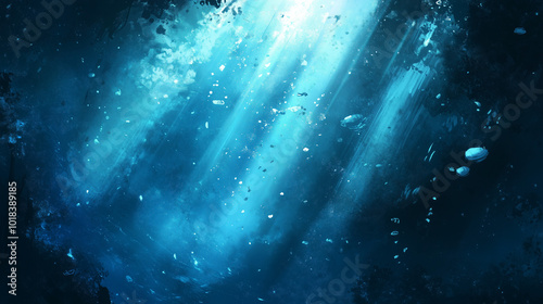 Deep Blue Underwater Scene with Rays of Light