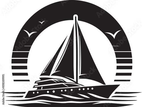 Yacht, boat silhouette, vector illustration black color