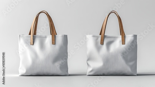 White Canvas Tote Bag with Leather Handles Mockup