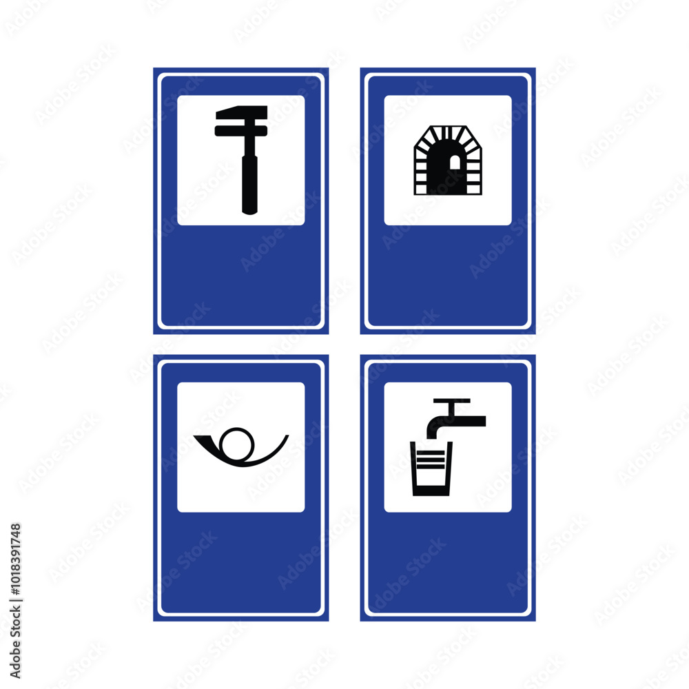 Double arrow sign showing way forward and left white on blue Double arrow sign showing way forward and left white on blue