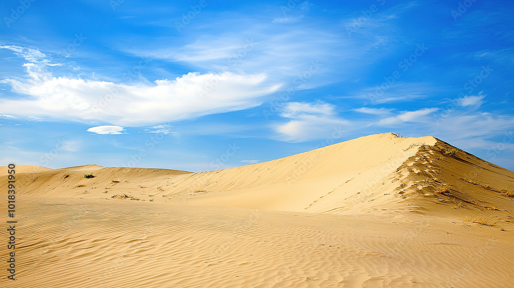 A peaceful desert scene with rolling sand dunes and a wide, empty sky providing ample copy space A peaceful desert scene with rolling sand dunes and a wide, empty sky providing ample copy space