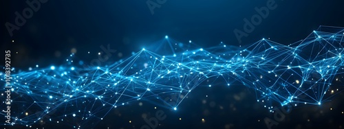 Abstract blue background with digital network connections and glowing dots for technology, data transfer, or internet concept.