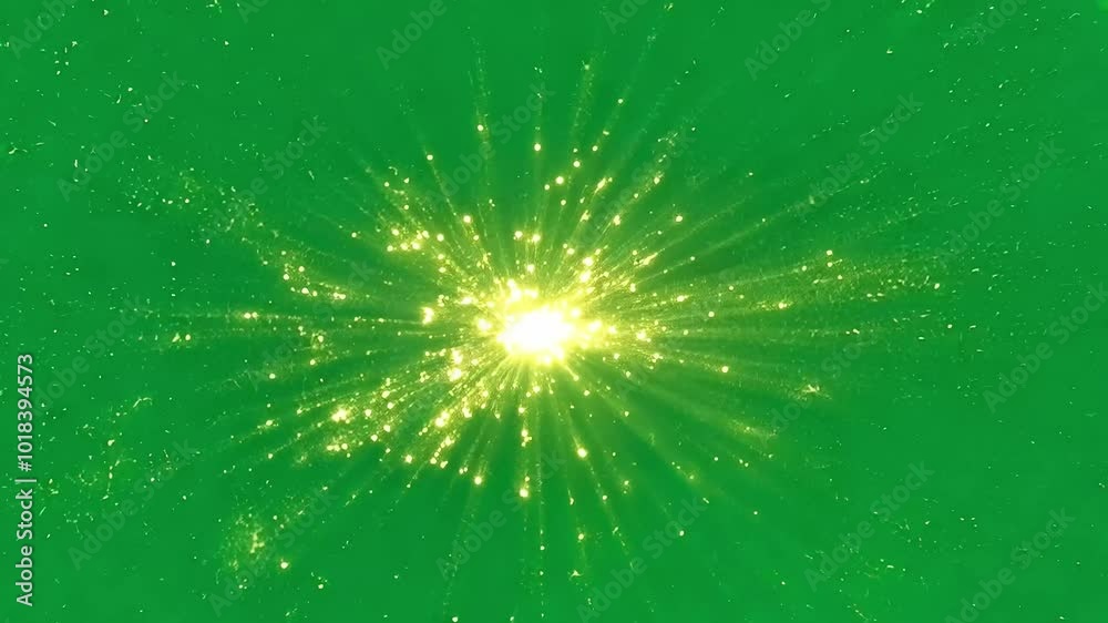 Golden explosion expanding on a green screen background. Ideal for video editing, visual effects, motion graphics, and creative projects that require a touch of energy