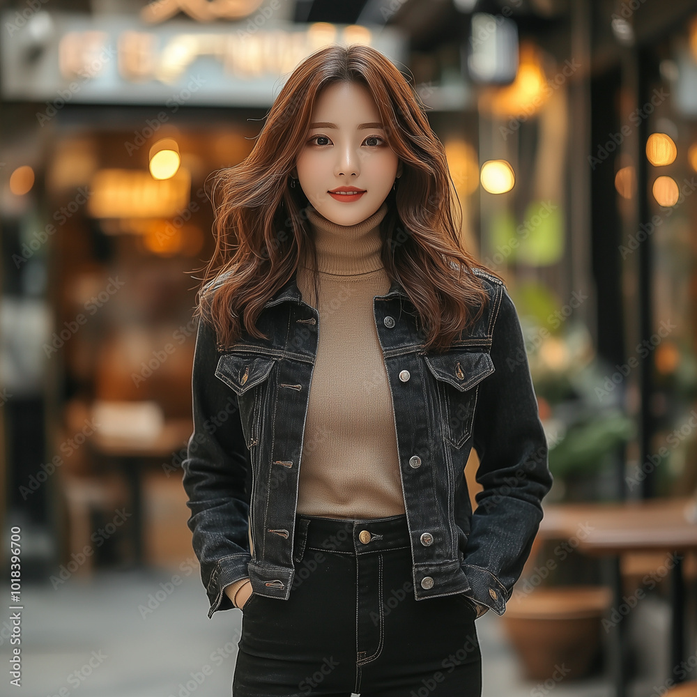 Fototapeta premium 데님 자켓의 아름다운 여성