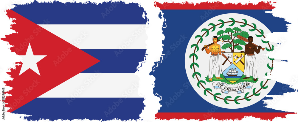 Belize and Cuba grunge flags connection, vector Belize and Cuba grunge flags connection, vector