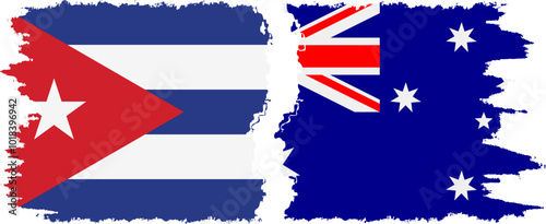 Australia and  Cuba grunge flags connection, vector
