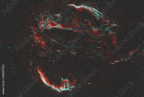 The Veil complex nebulae in the Cygnus constellation, taken with amateur telescope.